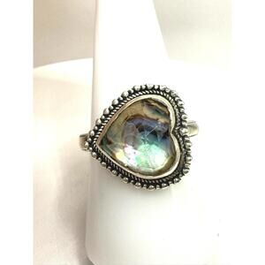 Abalone Doublet Heart Adjustable Ring | Sterling Silver .925